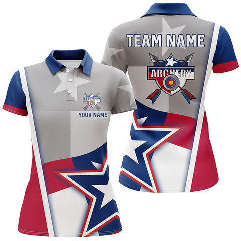 Personalized Texas Flag Archery Women Polo Shirts Custom Name Patriotic Archery Jerseys Shirts TDM0683
