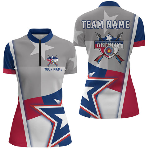 Personalized Texas Flag Archery Women Quarter-Zip Shirts, Patriotic Archery Jerseys Shirts TDM0683
