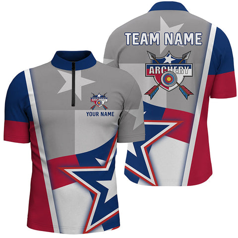 Personalized Texas Flag Archery Men Quarter-Zip Shirts, Patriotic Archery Jerseys Shirts TDM0683