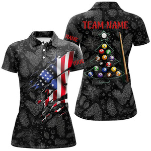 Personalized Christmas American Flag Billiard Women Polo Shirts Custom Patriotic Billiard Attire TDM0394