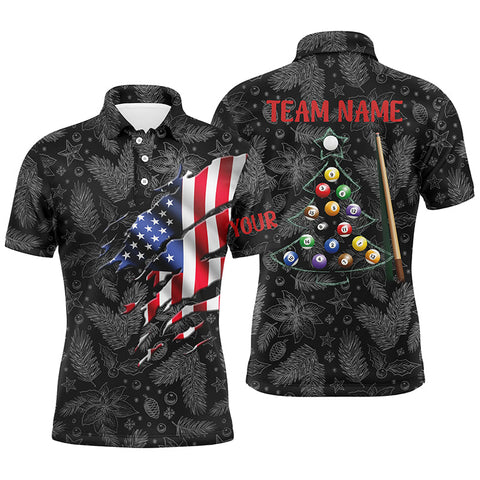 Personalized Christmas American Flag Billiard Men Polo Shirts Custom Patriotic Billiard Attire TDM0394