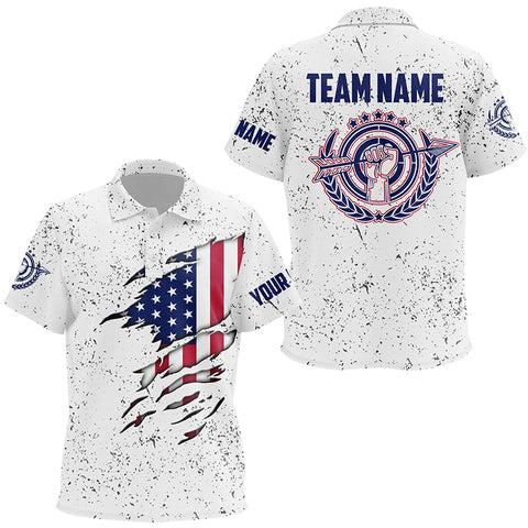 Personalized Grunge Us Archery Kid Polo Shirts, Patriotic American Flag Shirts For Archers TDM0962