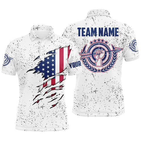 Personalized Grunge Us Archery Men Polo Shirts, Patriotic American Flag Shirts For Archers TDM0962