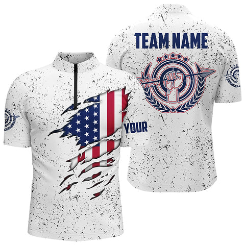 Grunge US Archery Men Quarter-Zip Shirts Custom Patriotic American Flag Shirts For Archer TDM0962