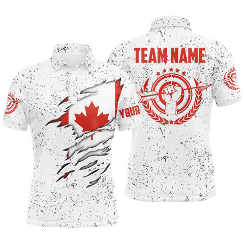 Personalized Grunge Canada Archery Men Polo Shirts, Patriotic Canadian Flag Shirts For Archers TDM0963