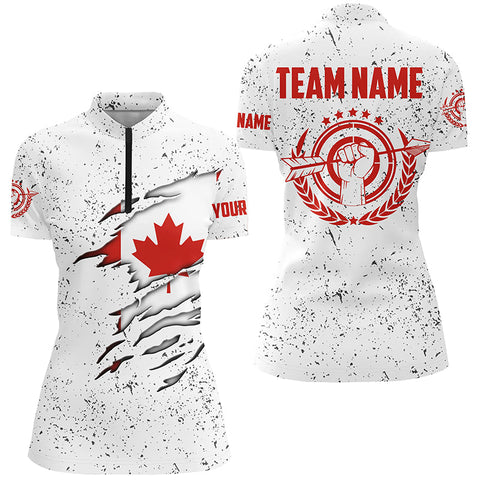 Grunge Canada Archery Women Quarter-Zip Custom Patriotic Canadian Flag Shirts For Archers TDM0963