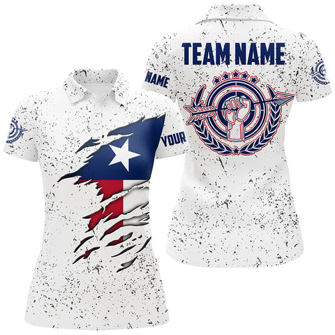 Personalized Grunge Texas Archery Women Polo Shirts, Patriotic Texas Flag Shirts For Archers TDM0964