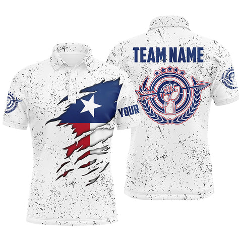 Personalized Grunge Texas Archery Men Polo Shirts, Patriotic Texas Flag Shirts For Archers TDM0964