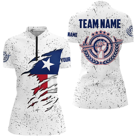 Grunge Texas Archery Women Quarter-Zip Shirts Custom Patriotic Texas Flag Shirts For Archer TDM0964