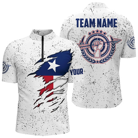 Grunge Texas Archery Men Quarter-Zip Shirts Custom Patriotic Texas Flag Shirts For Archer TDM0964