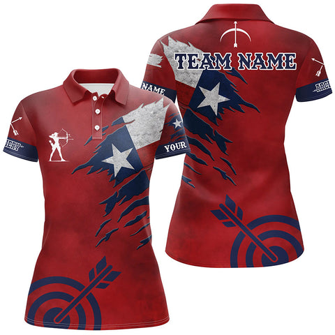 Personalized Texas Archery Women Polo Shirts, Archery Jerseys Texas Flag Shirts For Patriotic Archer TDM0985