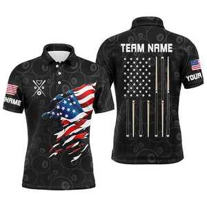 Personalized American Flag Patriotic Billiard Black Polo Shirts For Men Custom Name Billiard Gifts TDM0193