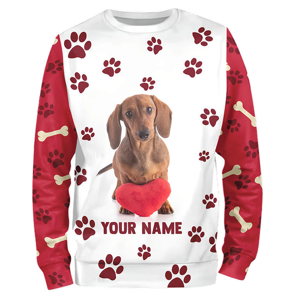 Cute Dachshund Dog With Fabric Heart Custom All Over Print Shirts For Dog Mom, Best Sausage Dog Shirts TDM0058