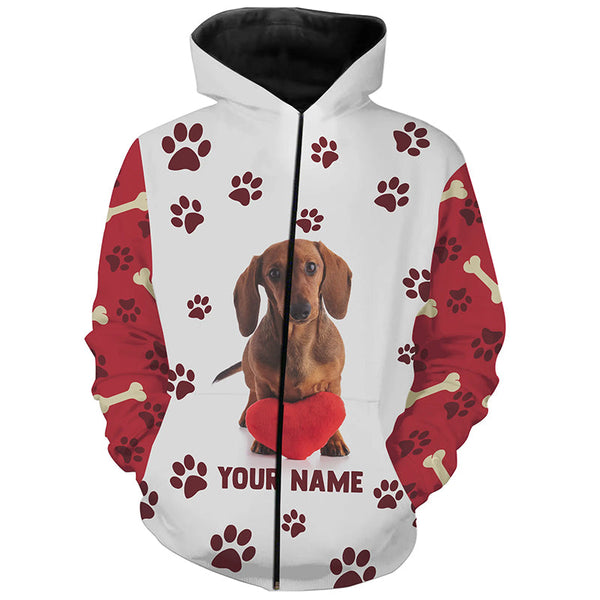 Cute Dachshund Dog With Fabric Heart Custom All Over Print Shirts For Dog Mom, Best Sausage Dog Shirts TDM0058