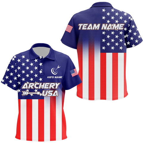 US Flag Custom Full Printing Archery Polo  Shirts For Kid, Patriotic Team Archery Jerseys TDM0713