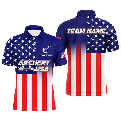 US Flag Custom Full Printing Archery Polo  Shirts For Men, Patriotic Team Archery Jerseys TDM0713
