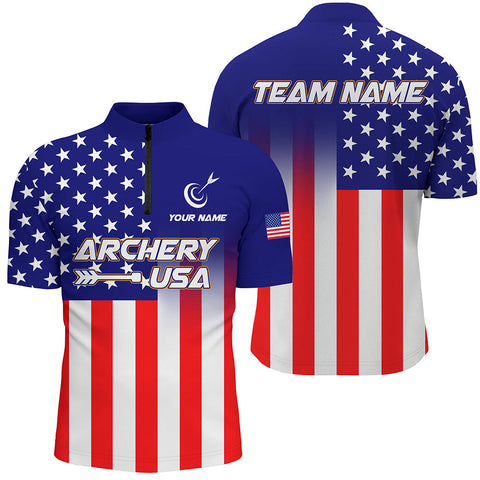 US Flag Custom Full Printing Archery Men Quarter-Zip Shirts, Patriotic Team Archery Jersey TDM0713