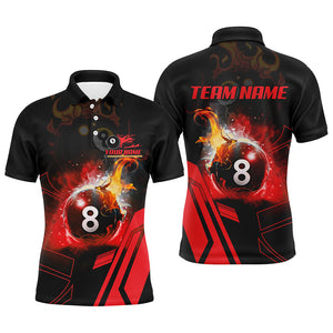 Billiard 8 Ball Flame Red Version 3D Printed Men Polo Shirts Best Custom Pool Team Jerseys Shirts TDM0382