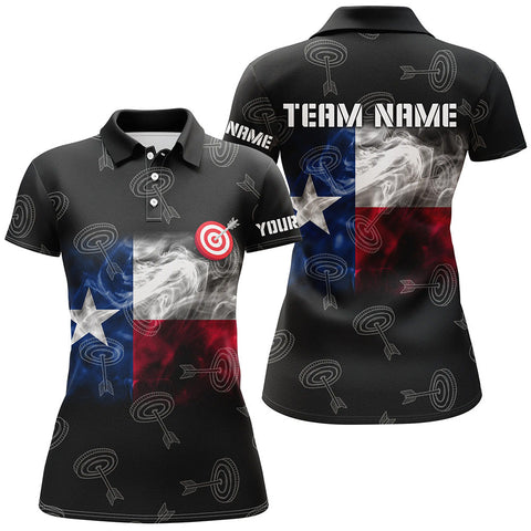 Personalized Texas Flag Smoke Archery Women Polo Shirts,  Patriotic Texas Archery Sport Shirts TDM0939