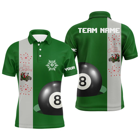 Custom Green Merry Christmas 8 Ball Billiard Men Polo Shirts Best Christmas Gifts For Player TDM0406