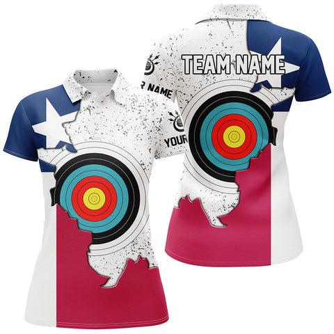Personalized 3D Texas Archery Target Women Polo Shirts Custom Texas Flag Shirts For Patriotic Archer TDM0684