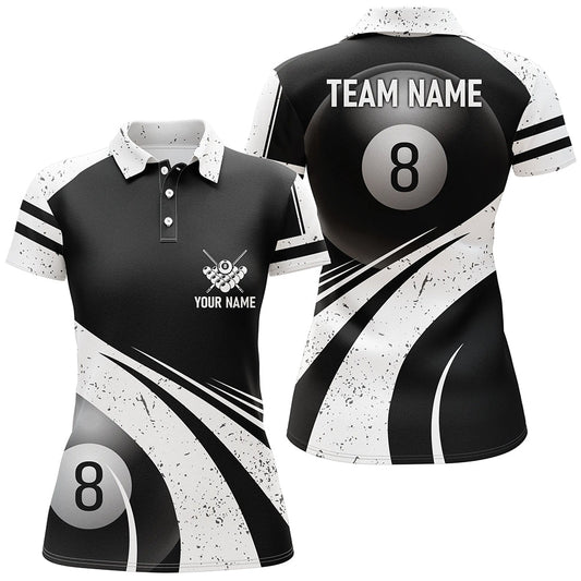 Personalized 8 Ball Billiard White Black 3D Polo Shirts For Women, Custom Pool Billiard Balls Jerseys VHM0170