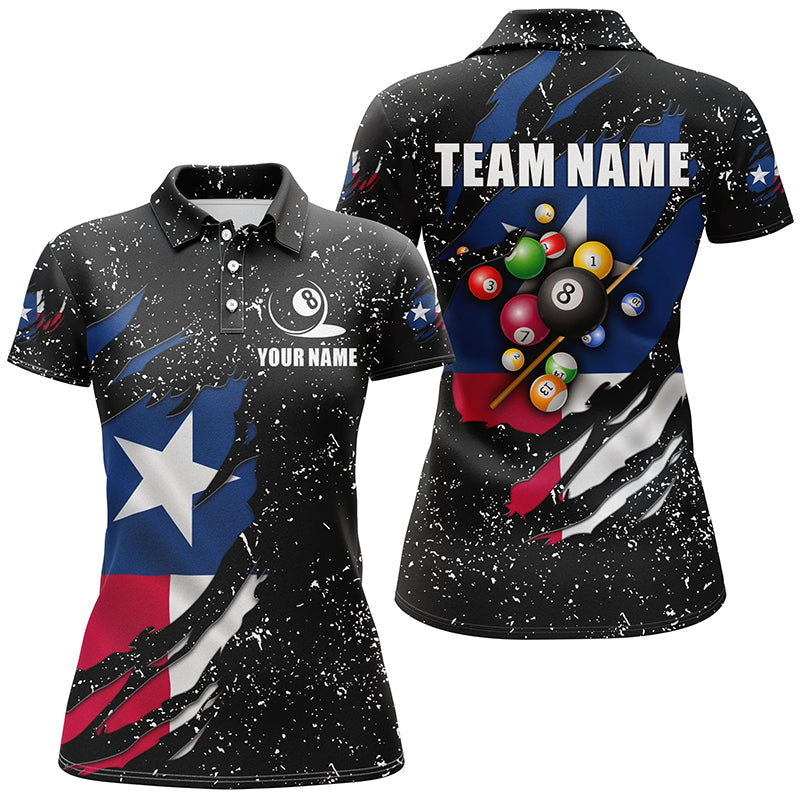 Grunge Texas Flag 3D Billiard Balls Polo Shirts For Women Custom Patri ...