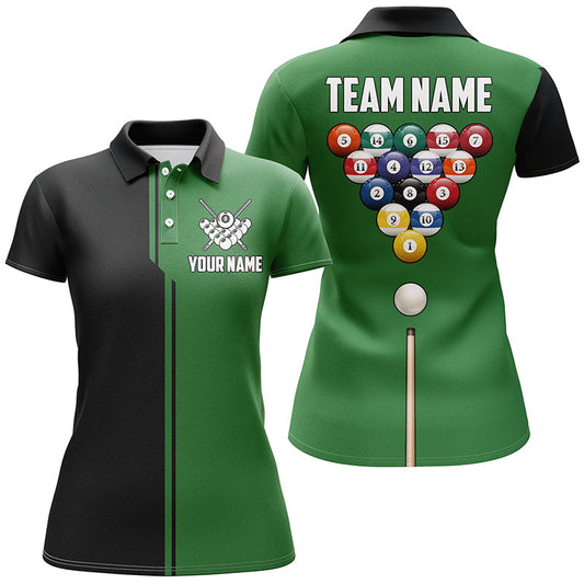 Custom Name Black And Green Billiard Polo Shirts For Women Custom Gifts For Billiards Players TDM0307