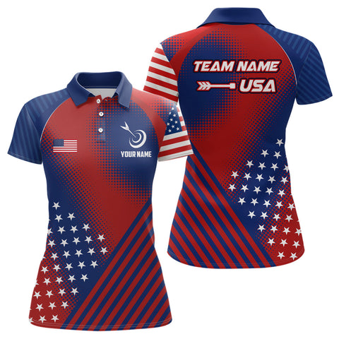 Personalized Patriotic US Flag Archery Women Polo Shirts Custom Team Archery Jerseys Shirts TDM0712