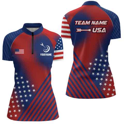 Personalized Patriotic US Flag Archery Women Quarter-Zip Shirts, Team Archery Jerseys Shirts TDM0712