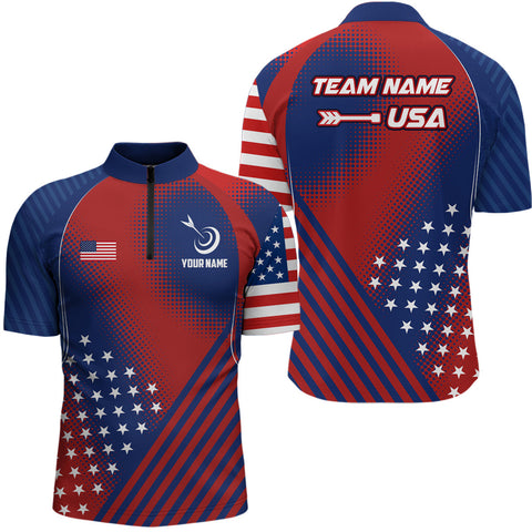 Personalized Patriotic US Flag Archery Men Quarter-Zip Shirts, Team Archery Jerseys Shirts TDM0712