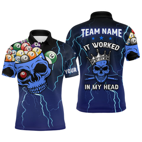 Personalized It Worked In My Head 3D Skull Full Printing Billiards Polo Shirts For Men | Blue TDM0360