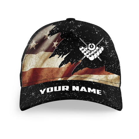 Personalized Retro American Flag Billiards Caps, Custom Patriotic Billiard Hats Gifs TDM0922