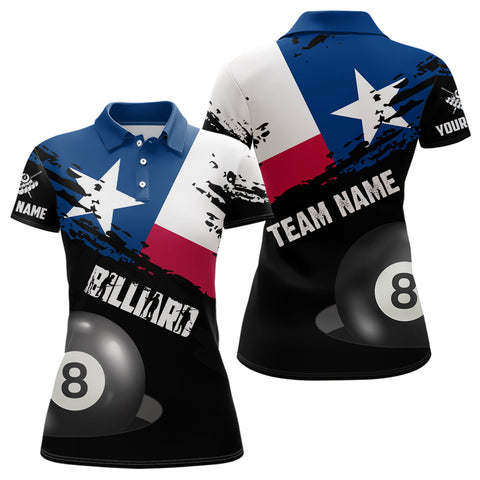 Personalized Texas Flag Billiard Games Women Polo Shirts, Patriotic Billiard Texas Sports Shirts TDM0935