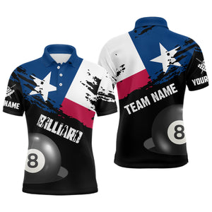Personalized Texas Flag Billiard Games Men Polo Shirts, Patriotic Billiard Texas Sports Shirts TDM0935