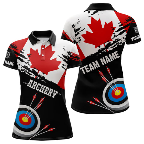 Personalized Grunge Canada Flag Archery Women Polo Shirts, Custom Patriotic Canadian Archery Shirts  TDM0936