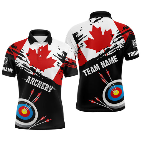 Personalized Grunge Canada Flag Archery Men Polo Shirts, Custom Patriotic Canadian Archery Shirts  TDM0936