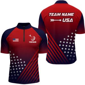 Personalized Patriotic Us Flag Archery Men Quarter-Zip Shirts Custom Team Archery Jerseys  TDM0614