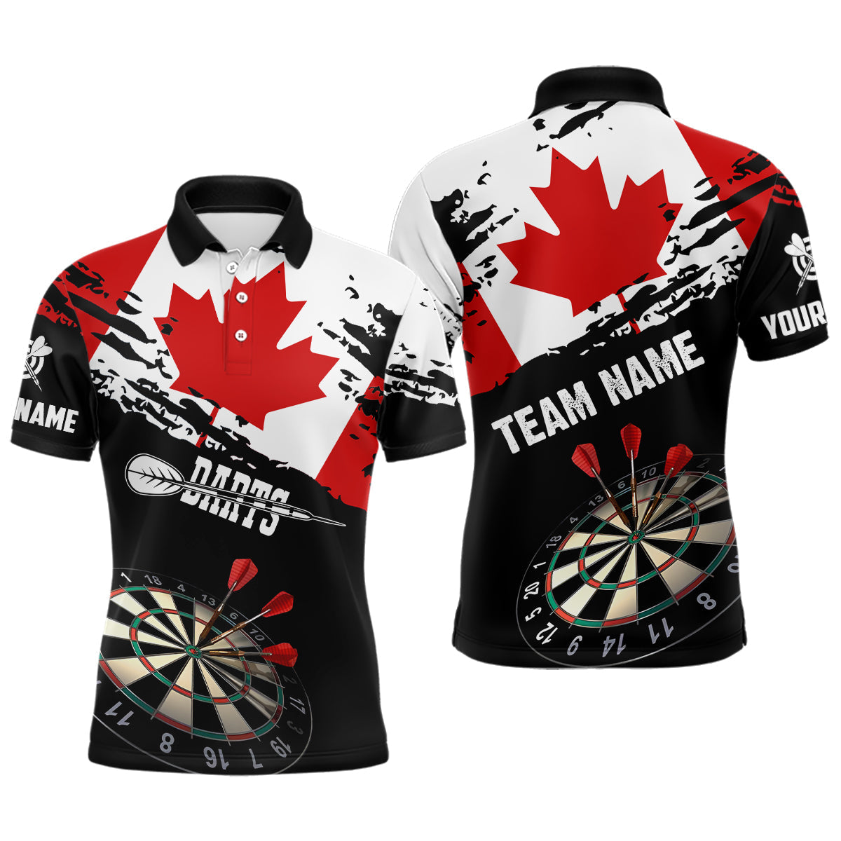 Personalized Grunge Canada Flag Dart Polo Shirts For Men Custom Patriotic Canadian Dart Jerseys TDM1187