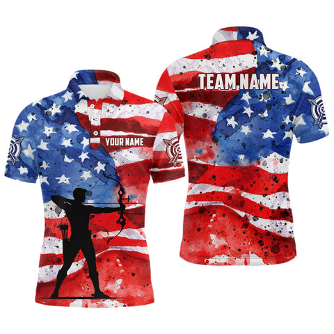 Personalized Vintage American Flag Men Archery Polo Shirts, Patriotic Archery Player Shirts TDM1048