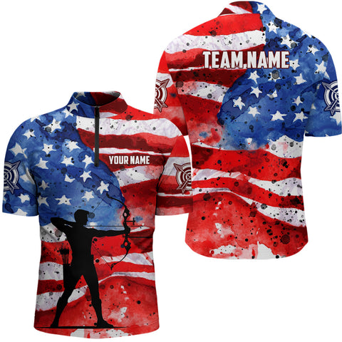 Custom Vintage American Flag Men Archery Quarter-Zip Shirt Patriotic Archery Player Shirts TDM1048