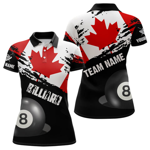 Personalized Grunge Canada Flag Billiard Women Polo Shirts Custom Patriotic Canadian Billiard Shirts TDM0692
