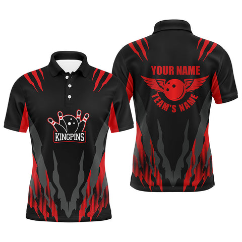 Custom Bowling Shirt for Men, Kingpins Red Polo Bowling Shirt with Name Bowling Team Jersey NBP159