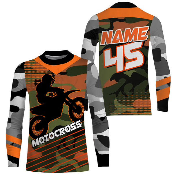 Camo Motocross Personalized Jersey UPF30+ UV Protect, Dirt Bike Racing Motorcycle Off-road Youth Rider| NMS450