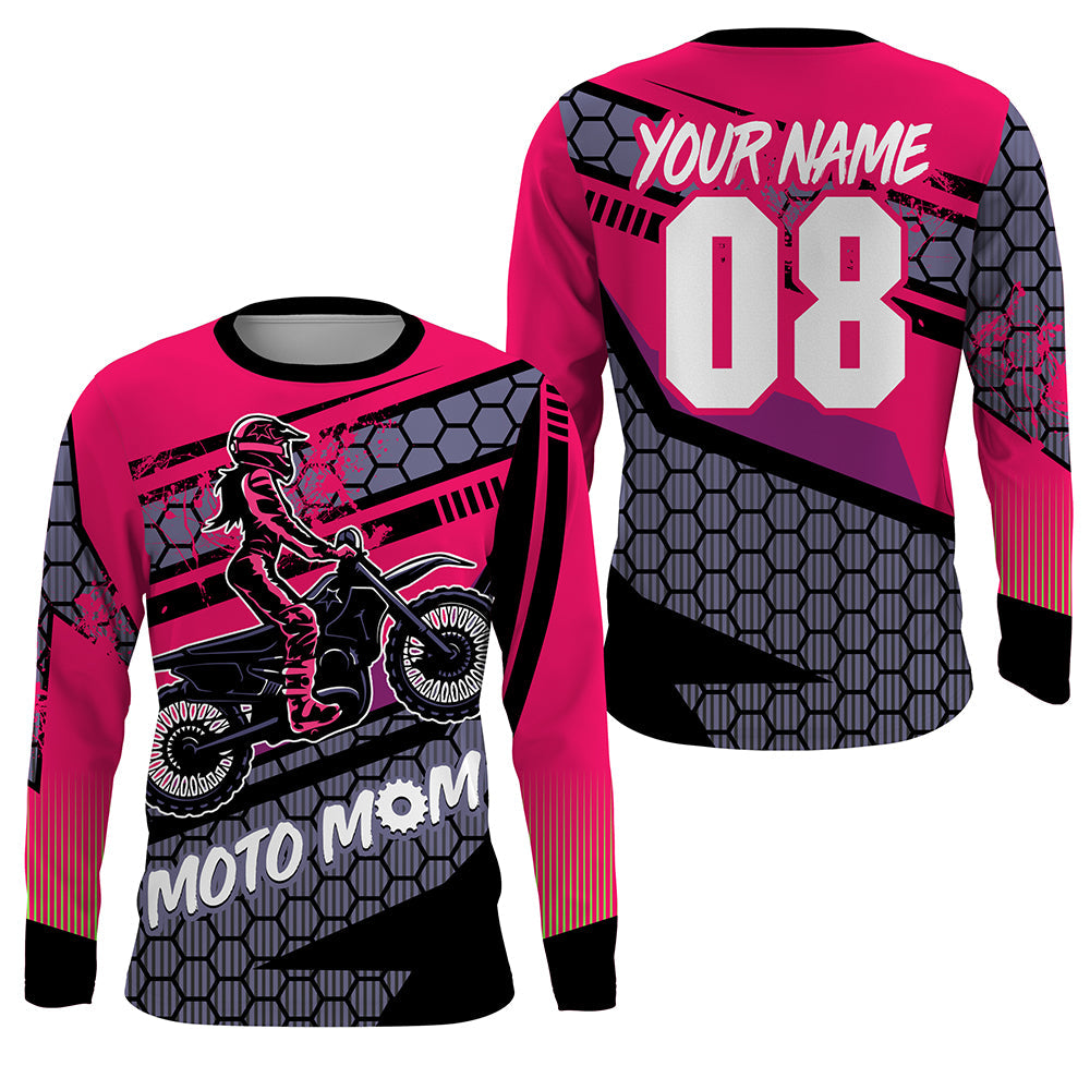 Motocross Mom Personalized Jersey UPF30+ Pink Dirt Bike Mom Racing Shirt Mother's Day Gift NMS1381