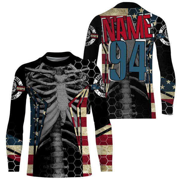 Personalized Racing Jersey UPF30+ Patriotic Chest Bone Motorcycle Motocross Off-Road Riders Racewear| NMS725