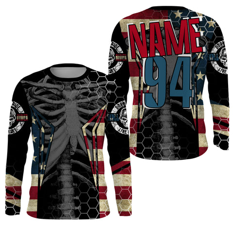 Personalized Racing Jersey UPF30+ Patriotic Chest Bone Motorcycle Motocross Off-Road Riders Racewear| NMS725