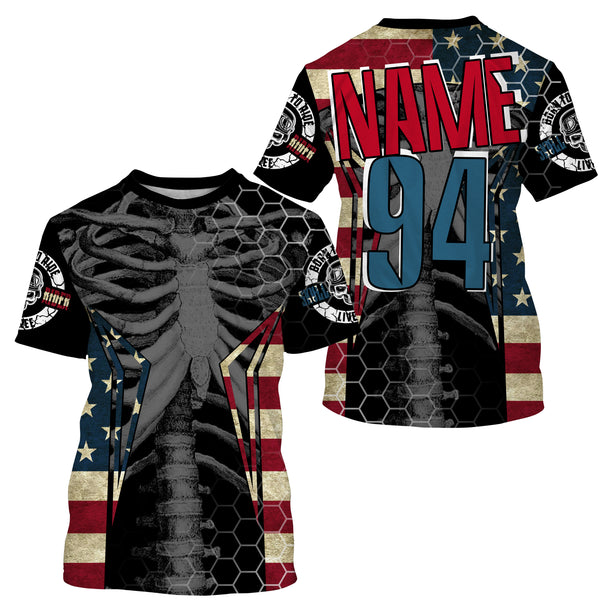 Personalized Racing Jersey UPF30+ Patriotic Chest Bone Motorcycle Motocross Off-Road Riders Racewear| NMS725