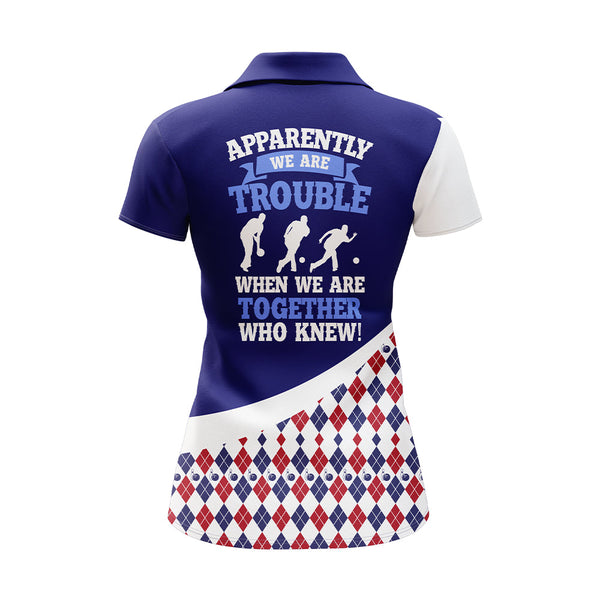 Custom Bowling Shirt for Women, Blue Argyle Bowling Jersey with Name League Ladies Polo Shirt NBP175