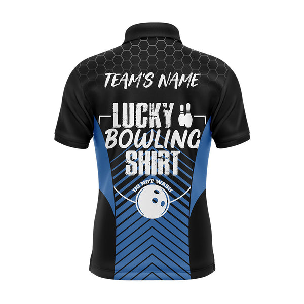 Lucky Bowling Shirt, Funny Blue Bowling Polo Shirt for Men, Custom Team's Name Bowler Jersey NBP122